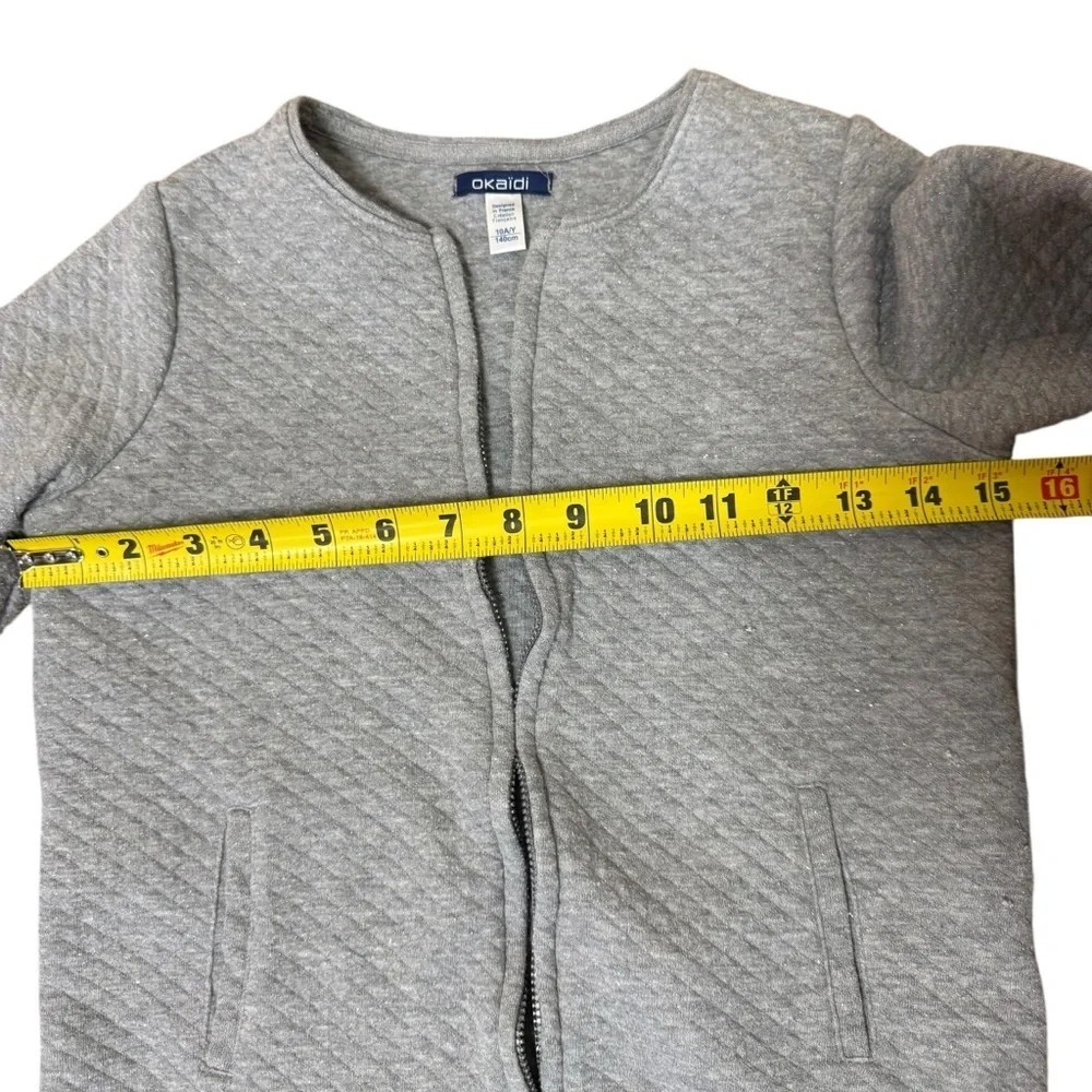 Okaidi| Kids Light Gray Quilted Zip Up Sweatershirt- Size 10 years
